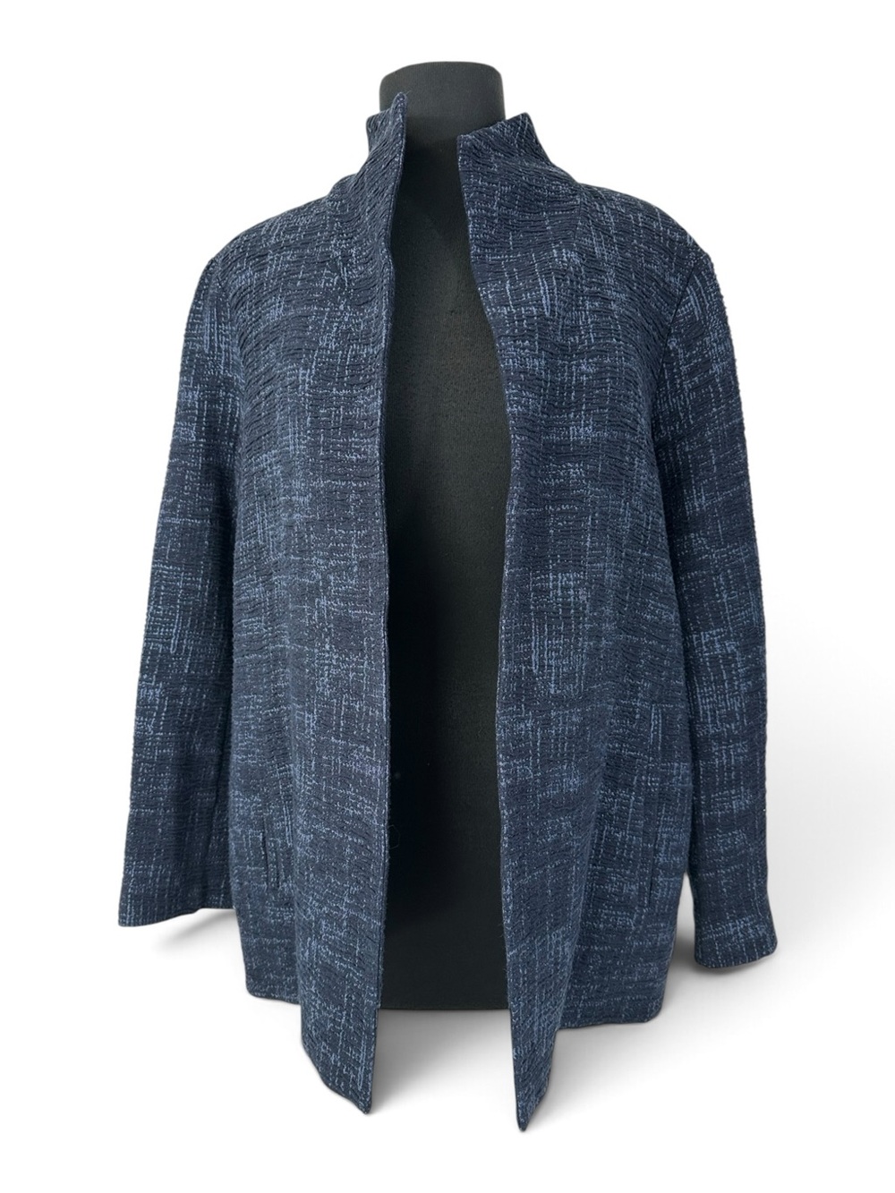 Eileen Fisher Blue Textured Open Front Jacket Cardigan Organic Cotton L